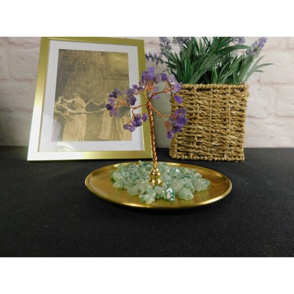 Crystal Gem Tree of Life Incense Stick Holder / Burner with Amethyst & Green Ave - Picture 3 of 9